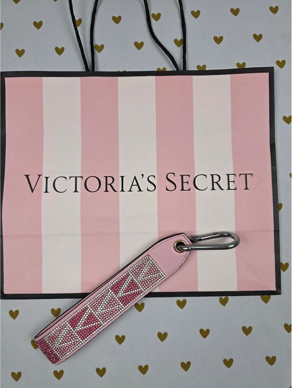 Victoria Secret BLING wristlet strap keychain Logo  Rhinestone Studded Handle